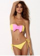 Yellow Contrast Color Bow Bandeau  bra Bikini suit